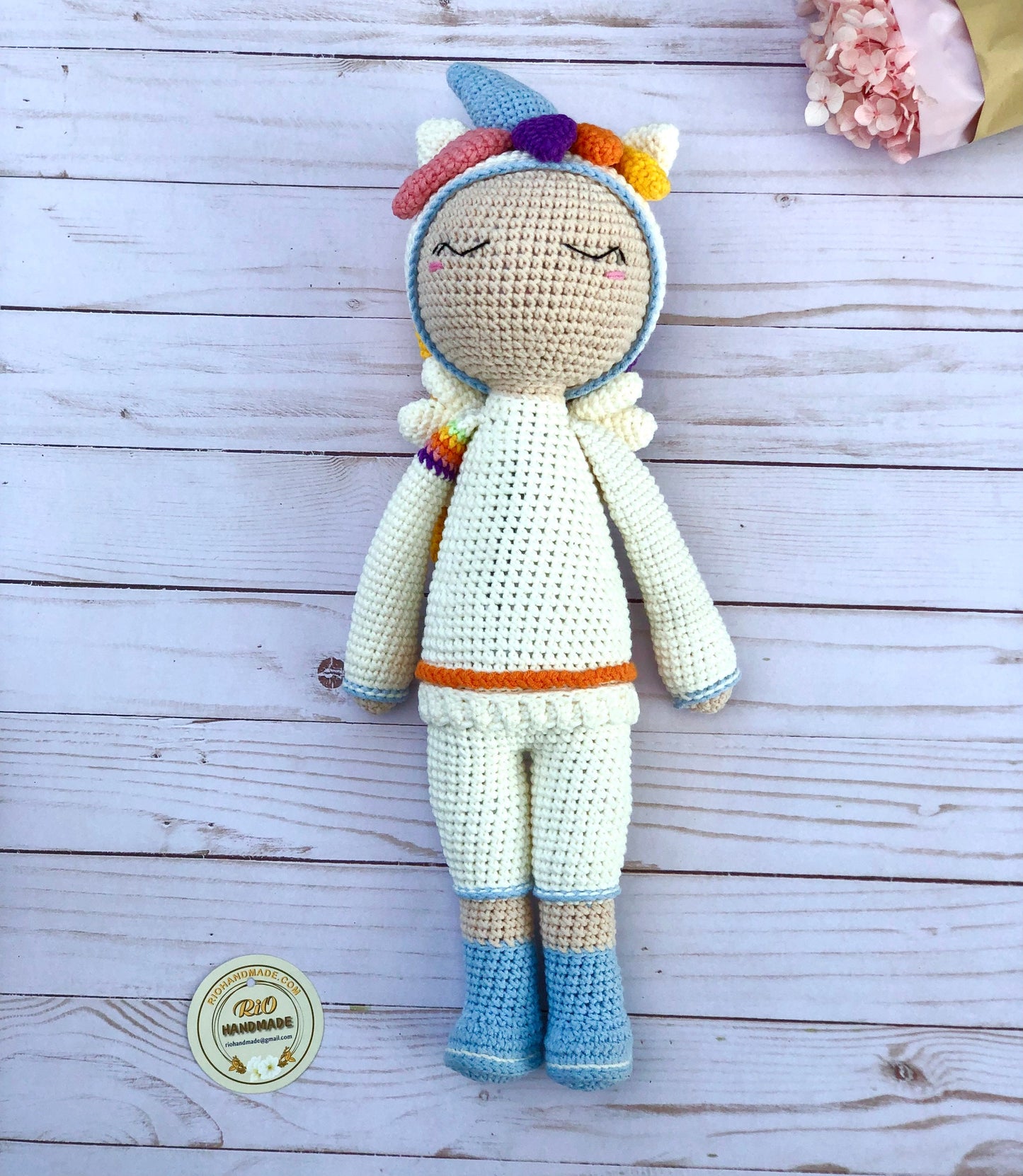 Handmade Unicorn Crochet Doll, amigurumi, cute, soft toy for baby, toddler, kid, adult hobby