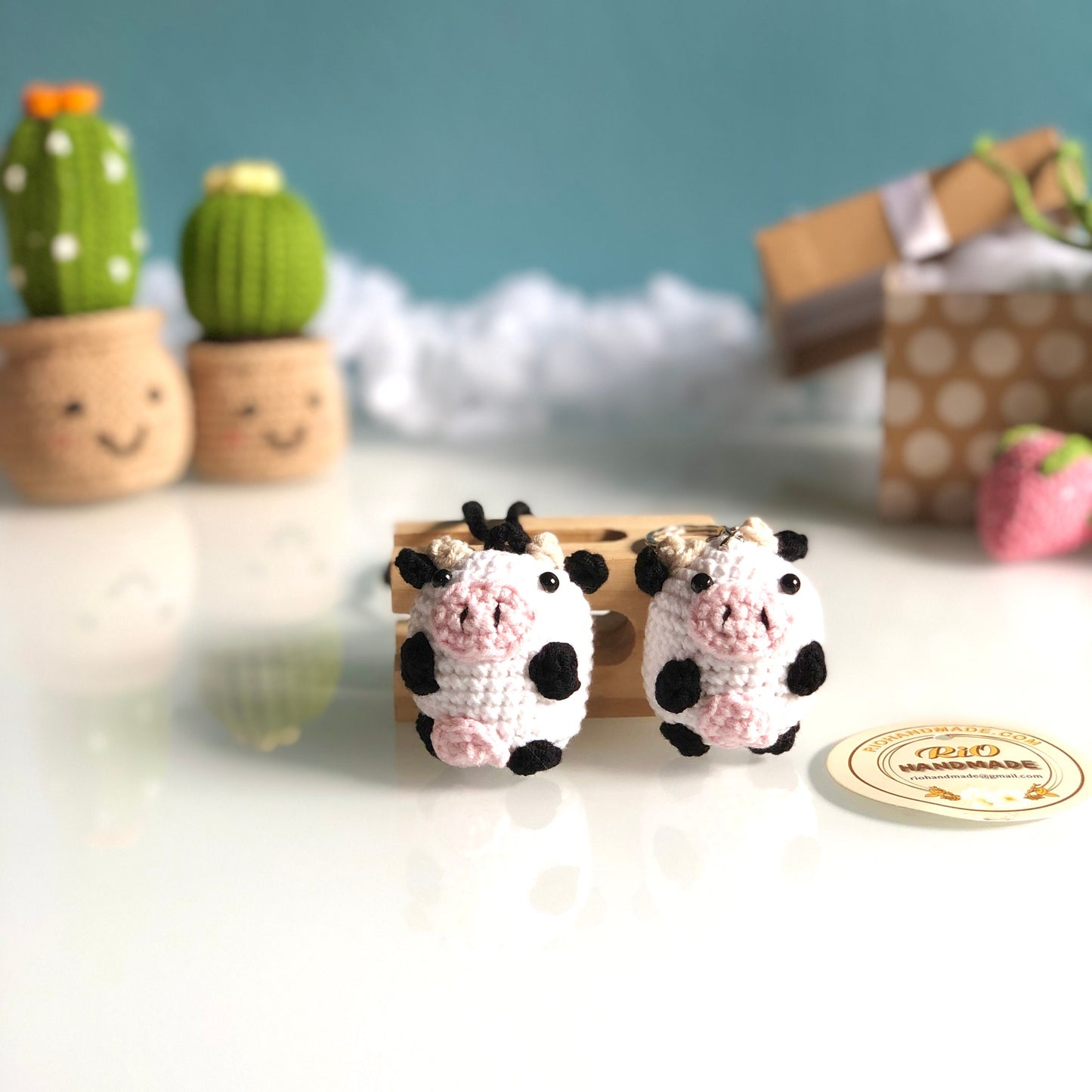 Handmade keychain cow, car rear view mirror hanging, cow keychain, plushie toy, cute gift
