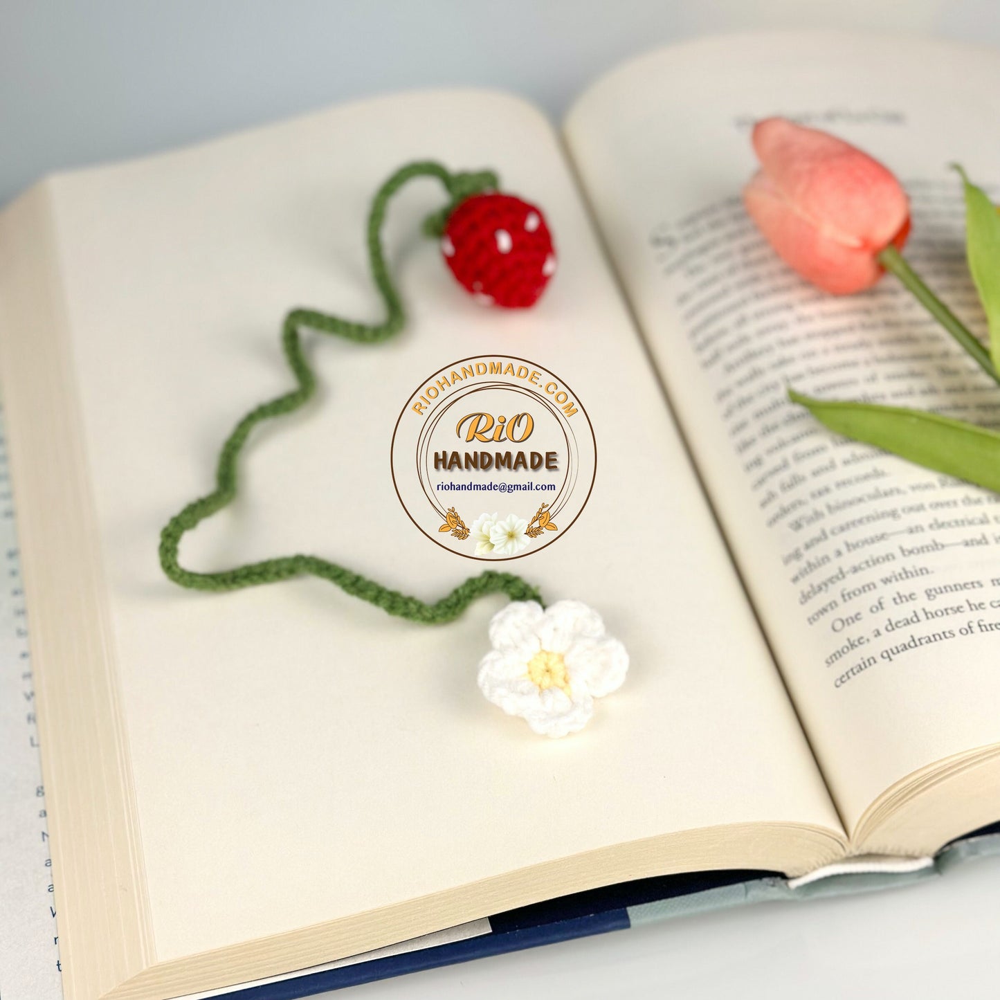 Ready To Ship, Rio Handmade Crochet Strawberry Bookmark, Gift For Teacher, Strawberry Bookmark