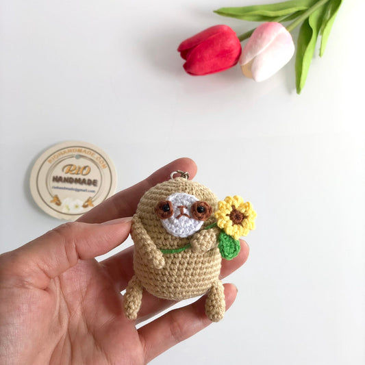 Handmade Sloth Keychain, Car Rearview Mirror Charm Crochet, Amigurumi Sloth, Valentine Gift, Car Hanging Accessory