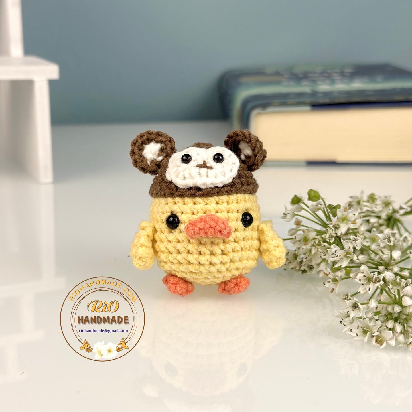Ready To Ship, Rio Handmade duck with knife meme crochet keychain, car rear view mirror hanging, ducky meme, duck with frog hat, cute gift,