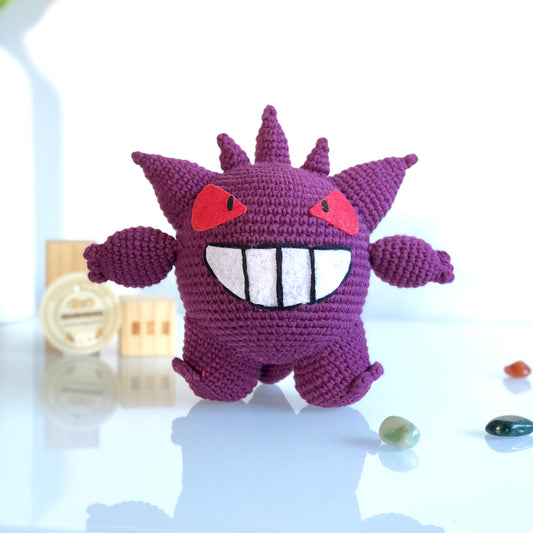 Handmade Yarn Cotton Gengar Inspired, Crochet Gengar, Inspired by Pokemon, Amigurumi Toy, cute, toddler, kid, adult hobby