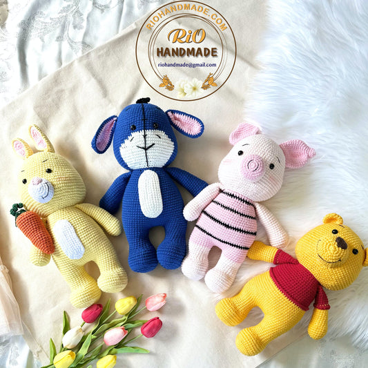 Handmade cotton yarn Bear and friends inspired crochet, amigurumi stuffed, cute, toy for kid, adult hobby,