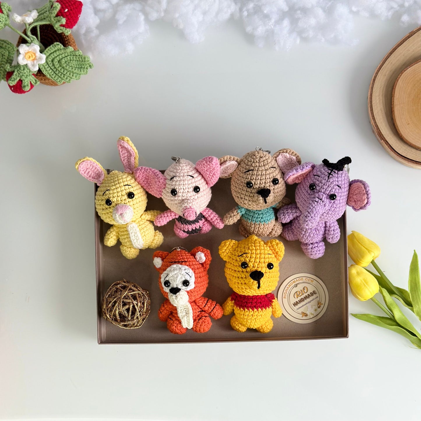 Handmade yarn cotton animal crochet, amigurumi Winnie the Pooh inspired stuffed, cute, soft toy for baby, toddler, kid, adult hobby,