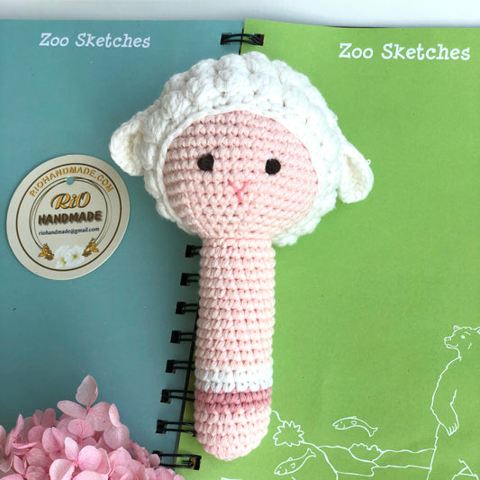 Animal newborn baby rattle, Baby crochet rattle gift, teething ring for baby