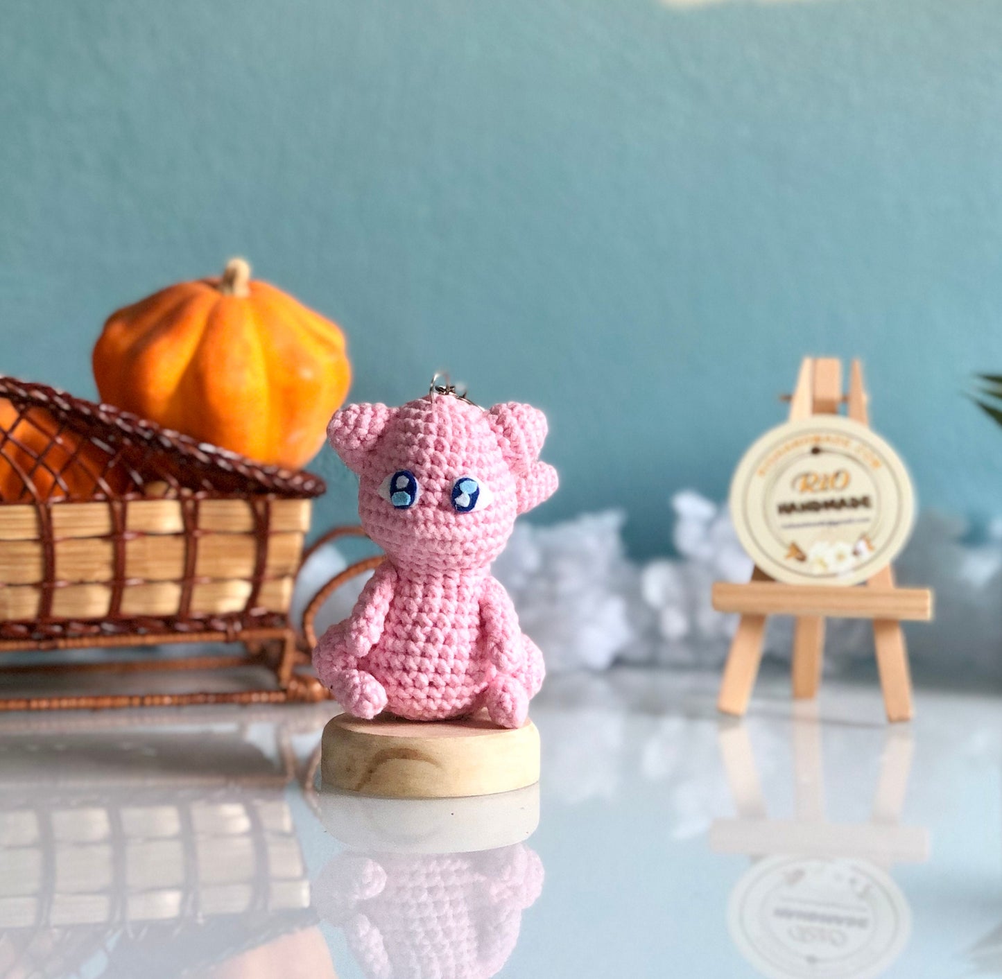 Handmade Mew Crochet Keychain, Crochet inspired Pokemon, Car Charm, Mew Car Accessory, Gift for Kids, Gift for Adult