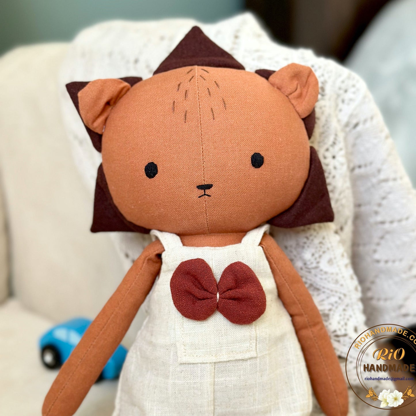 Rio Handmade Linen Lion Toy, Nursery Decor Stuffed, Linen Baby Toy, Soft Stuffed Lion Toy For Toddler, Kid, Adult Hobby