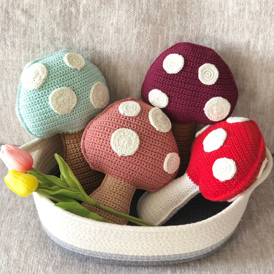 Handmade cotton yarn mushroom pillow crochet, home decor, amigurumi, decorative mushroom throw pillow