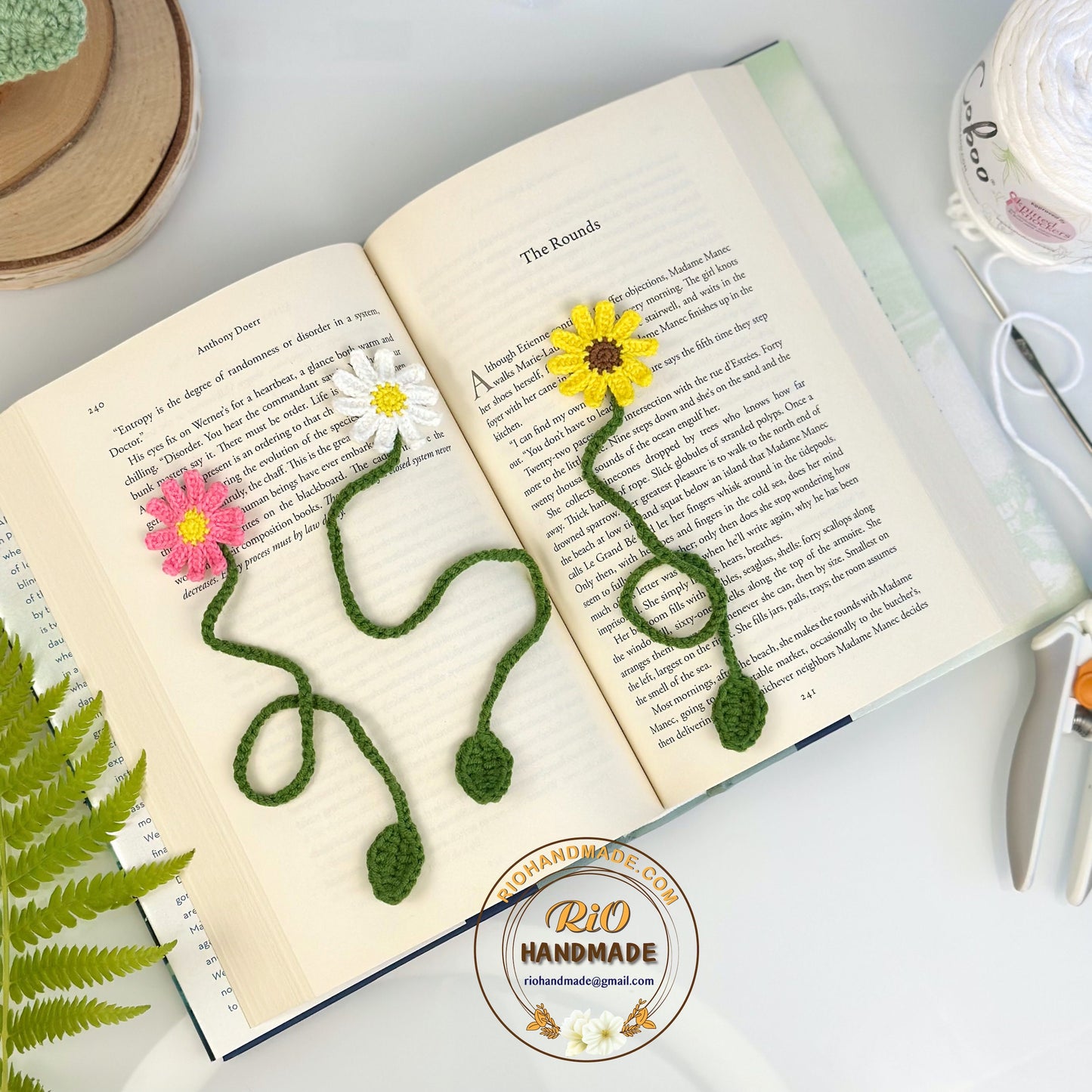 Ready To Ship, Rio Handmade Crochet Flower Bookmark, Gift For Teacher,Gift For Mom, Daisy Bookmark