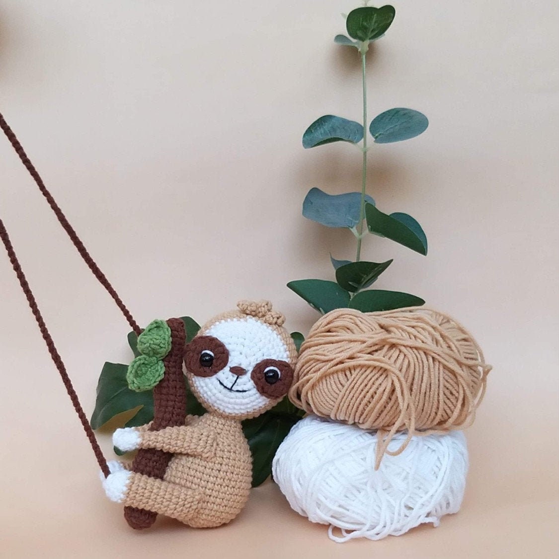 Rio Handmade sloth crochet car rearview charm, hanging, amigurumi, plushie gift