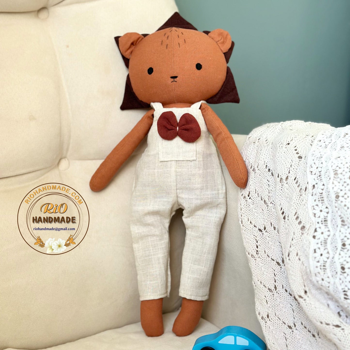 Rio Handmade Linen Lion Toy, Nursery Decor Stuffed, Linen Baby Toy, Soft Stuffed Lion Toy For Toddler, Kid, Adult Hobby