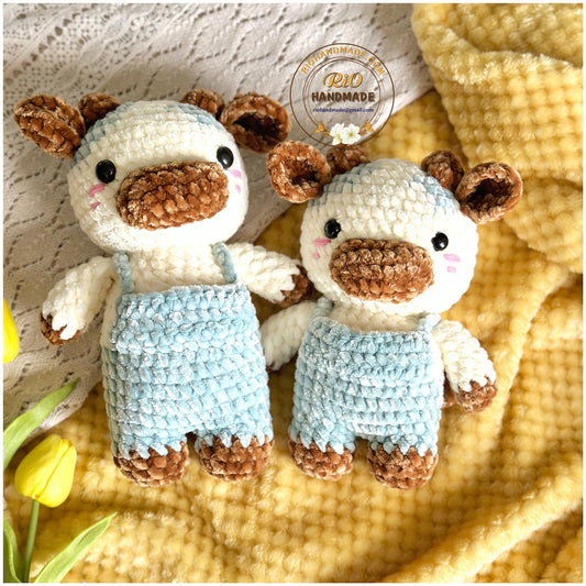 Ready To Ship, Rio Handmade Velvet Cow, Cute Cow Plushie  Crochet, Amigurumi Chubby Cow cute, Soft Toy For Baby, Toddler, Kid, Adult Hobby