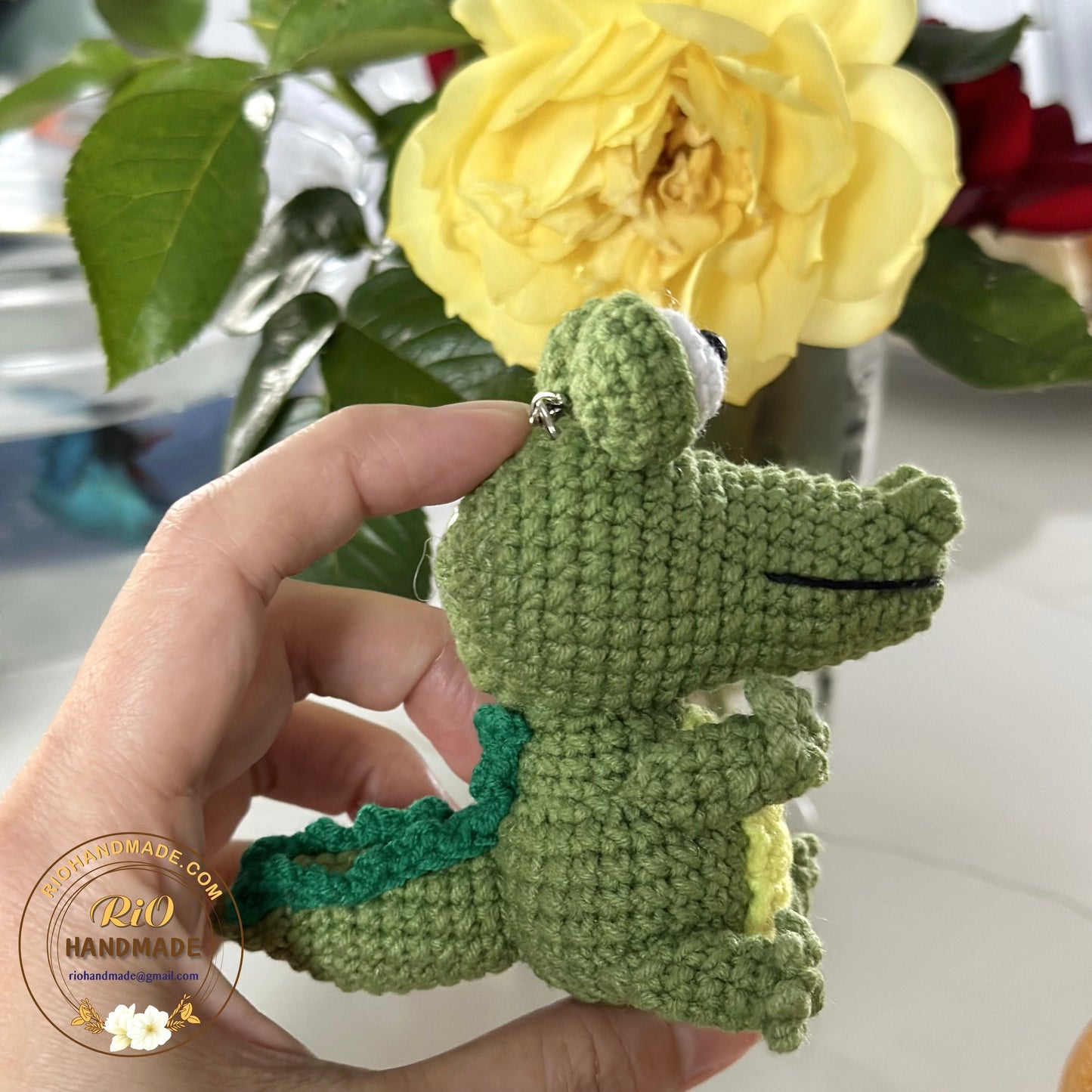 Handmade Crocodile Crochet, Crocodile Keychain, Pom Bag Charm, Car Rear View Hanging Mirror, Amigurumi Crocodile, Cute Gift.