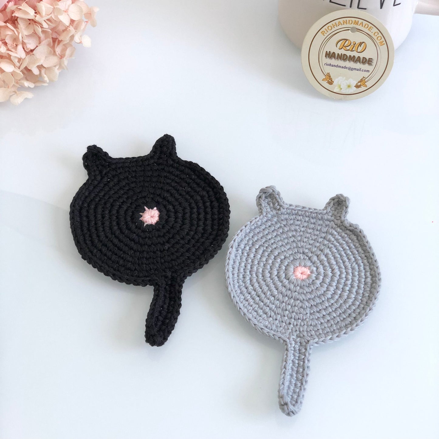 Handmade Cat Butt Coaster Crochet, Amigurumi Coaster, Cat Coaster, Mug Rug, Kitten Bottom,  Housewarming Gift, Home Decor