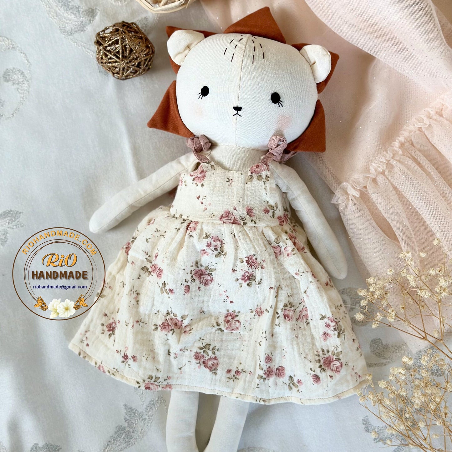 Rio Handmade Linen Lion Toy, Nursery Decor Stuffed, Linen Baby Toy, Soft Stuffed Lion Toy For Toddler, Kid, Adult Hobby
