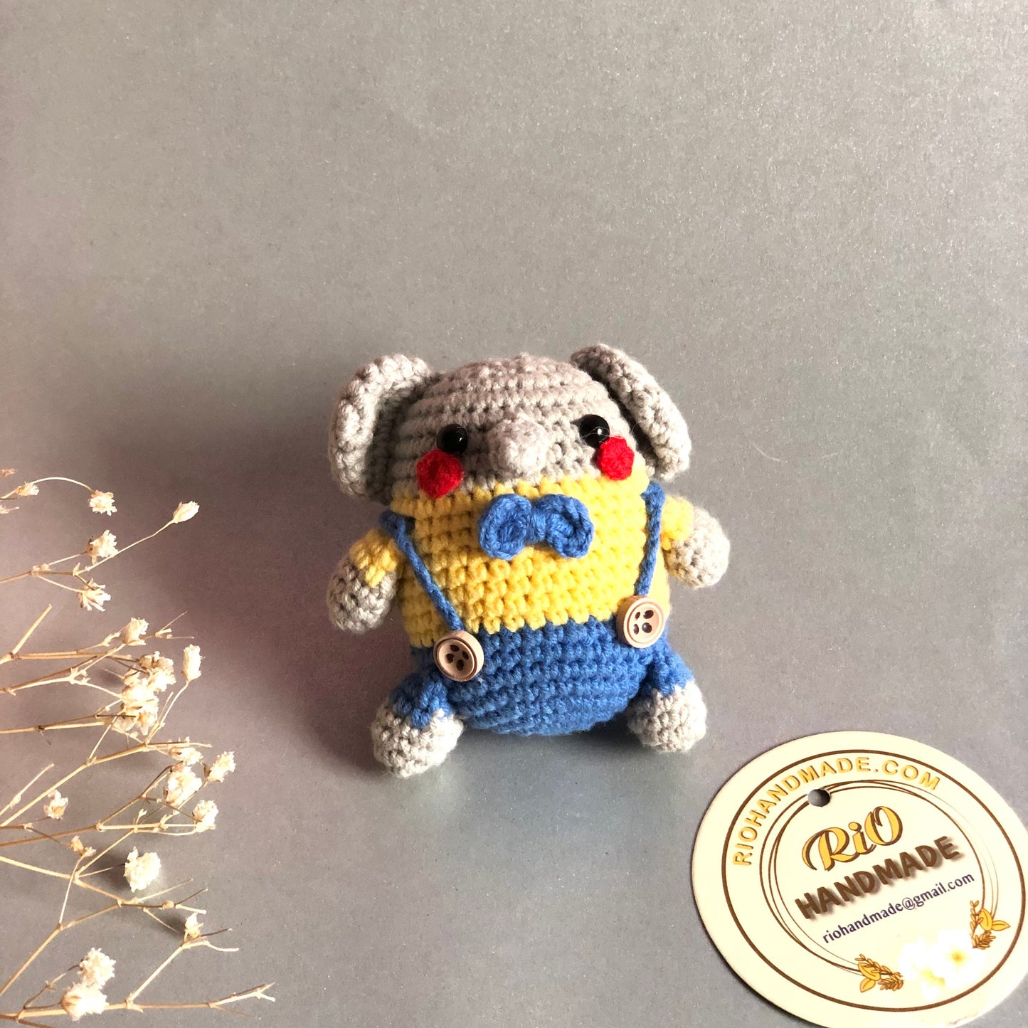 Handmade elephant keychain, car rearview mirror charm crochet amigurumi koala, elephant plushie toy, gift, car hanging accessory
