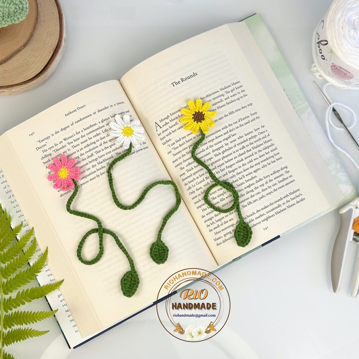 Ready To Ship, Rio Handmade Crochet Flower Bookmark, Gift For Teacher,Gift For Mom, Daisy Bookmark