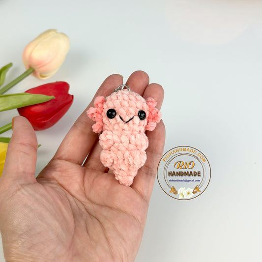 Handmade  Velvet Axolotl, crochet Axolotl, amigurumi Axolotl keychain, plushie toy, cute gift, ornament, car rear view hanging