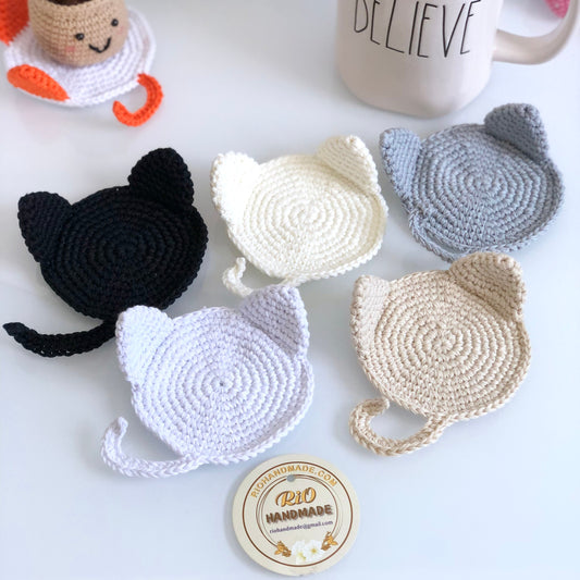 Handmade Cat Coaster Crochet, Amigurumi Coaster, Cat Coaster, Mug Rug, Kitten Bottom,  Housewarming Gift, Home Decor
