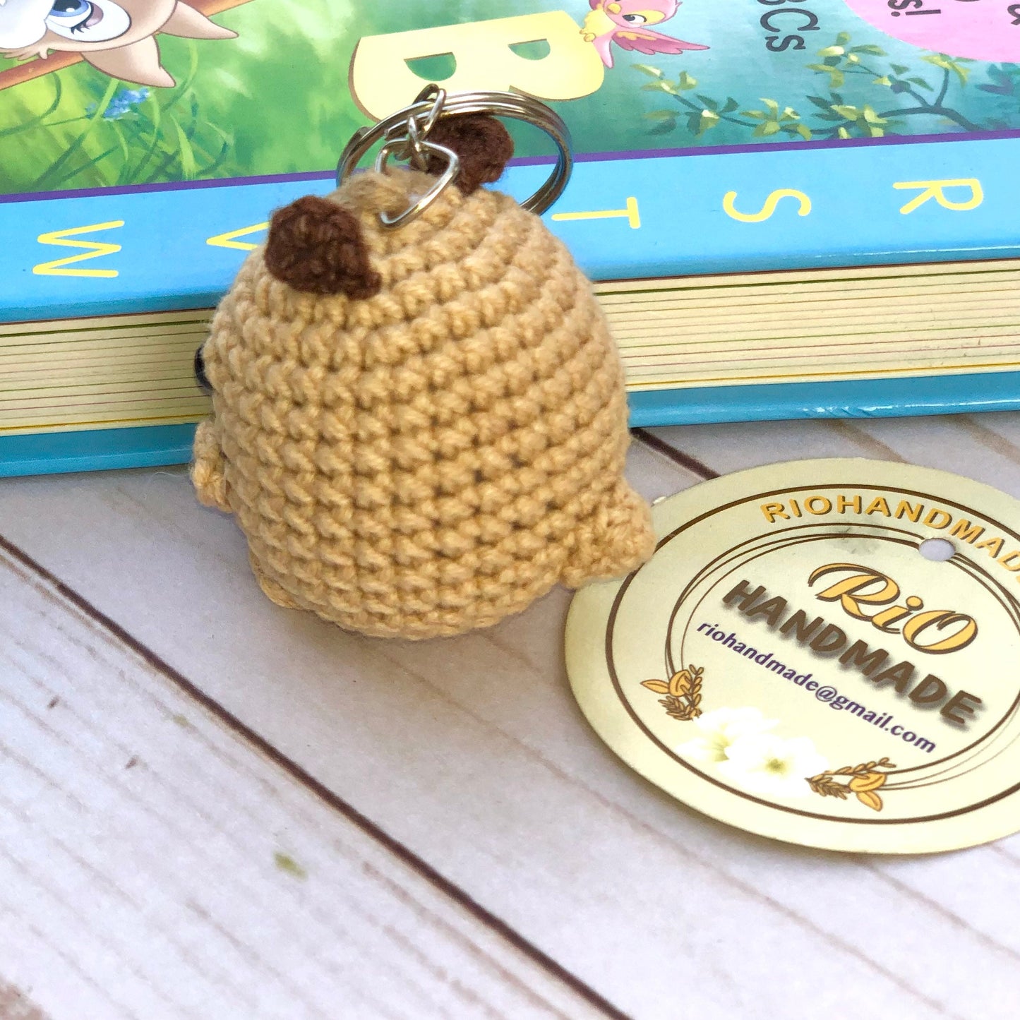 Handmade Pug keychain, Pug car rearview mirror charm crochet amigurumi, plushie toy, gift, car hanging accessory