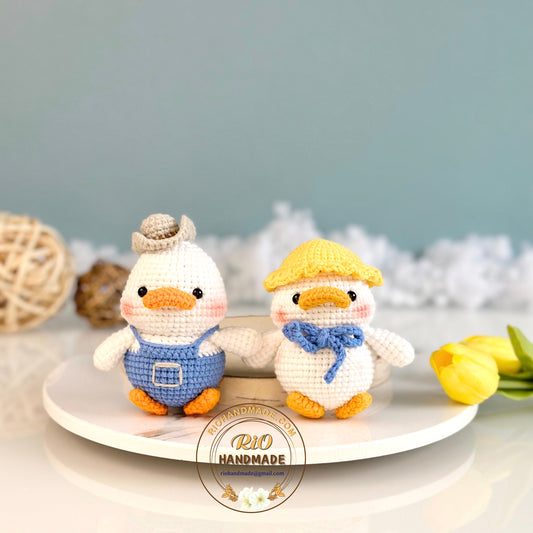 Handmade Duck Crochet, Amigurumi Farmer Duck, Toy For Kid, Cute Gift, Car Hanging Accessory