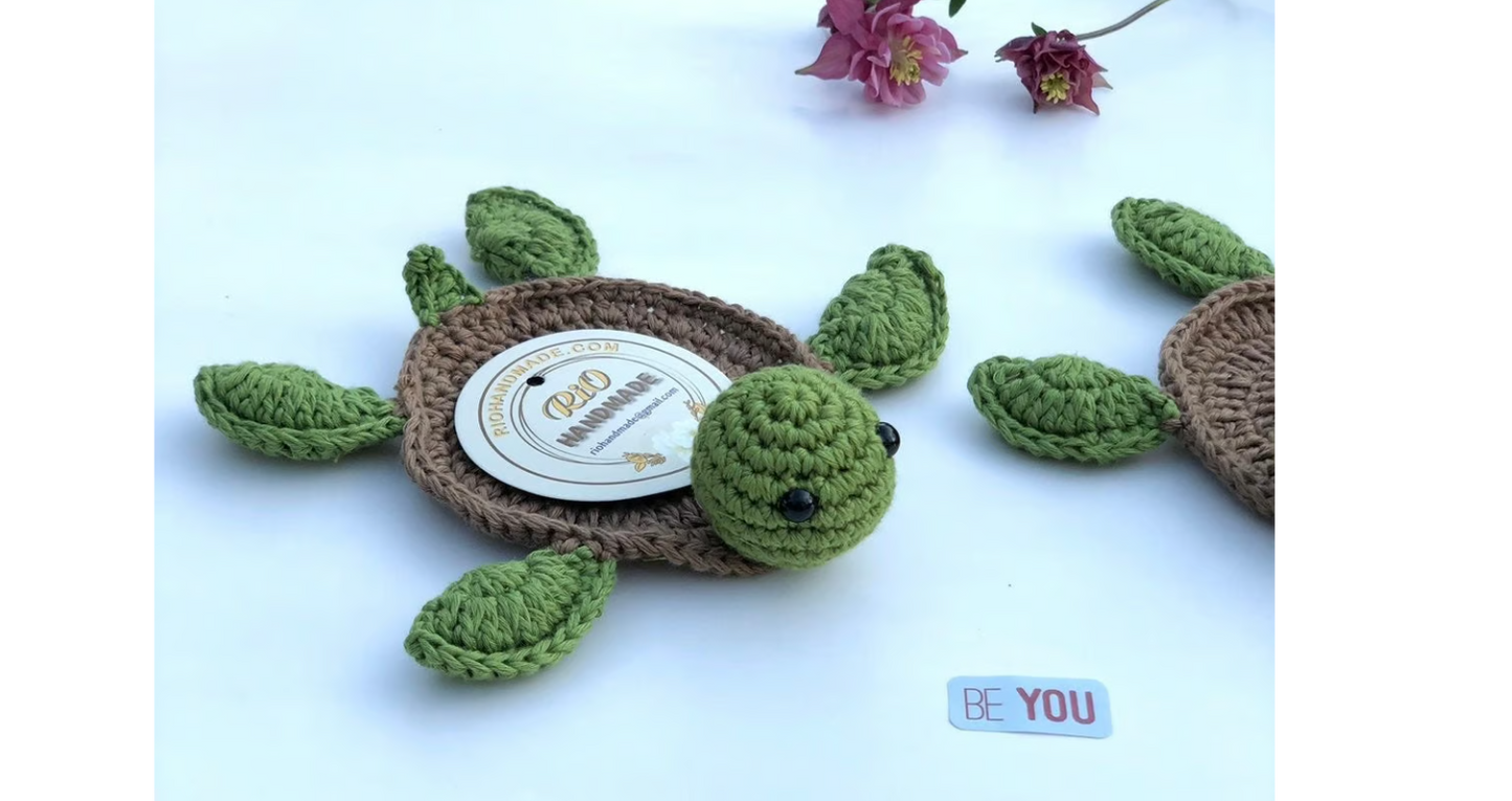 Ready To Ship, Rio Handmade Crochet Coaster, Crochet Turtle Coaster, Mug Rug,  Housewarming Gift, Home Decor, Gift For Teacher