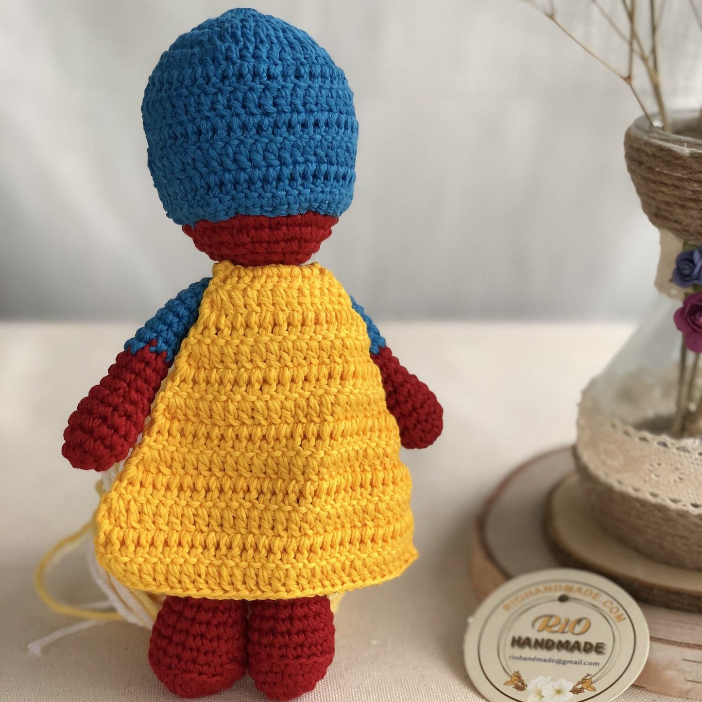 Handmade yarn cotton animator Wanda Vision inspired crochet, amigurumi, plushie, cute, soft toy for baby, toddler, kid, adult hobby