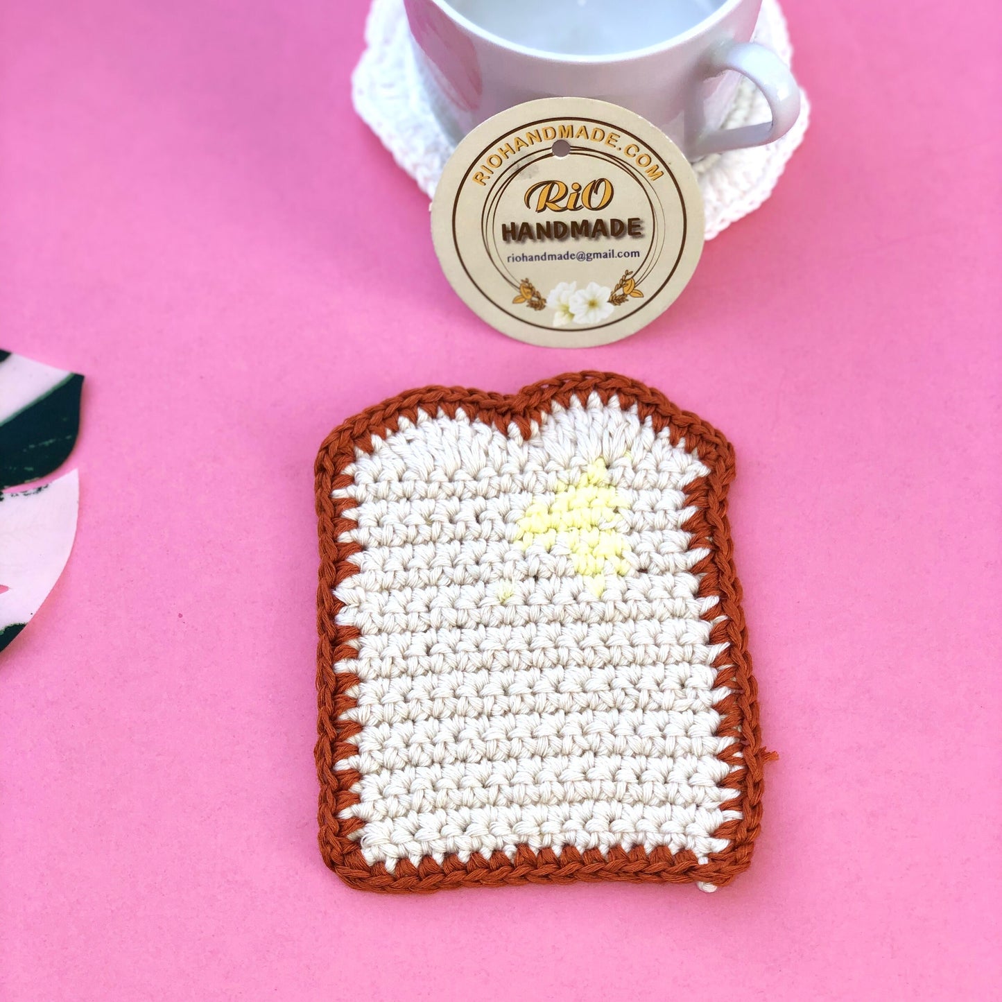 Handmade Crochet Amigurumi Coaster, Fried Eggs and Toast Coaster Set, Crochet Coaster, Housewarming Gift, Home Decor
