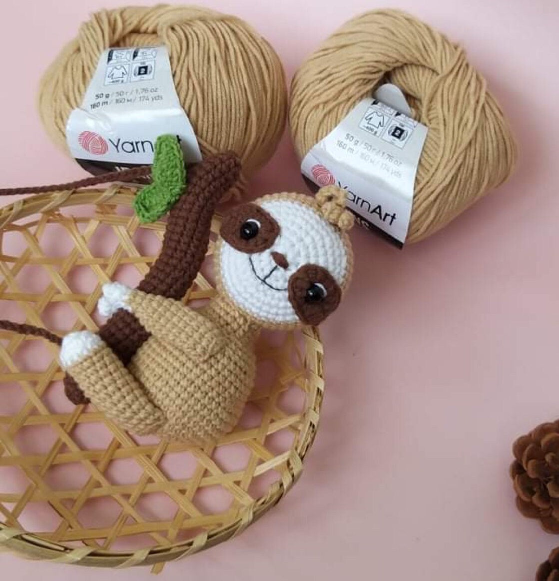 Rio Handmade sloth crochet car rearview charm, hanging, amigurumi, plushie gift