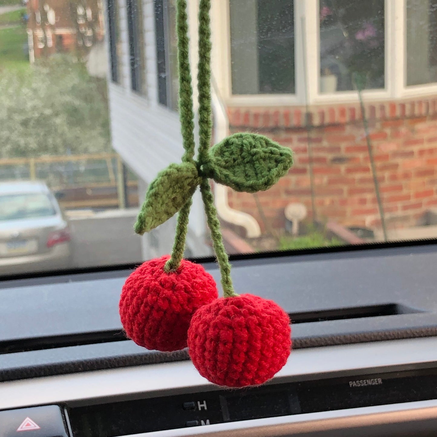 Handmade car rearview mirror charm, crochet cherries, amigurumi cherry, plushie toy, gift, car hanging accessory
