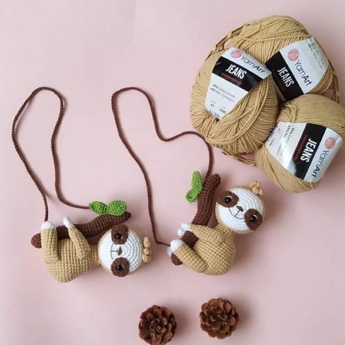 Rio Handmade sloth crochet car rearview charm, hanging, amigurumi, plushie gift