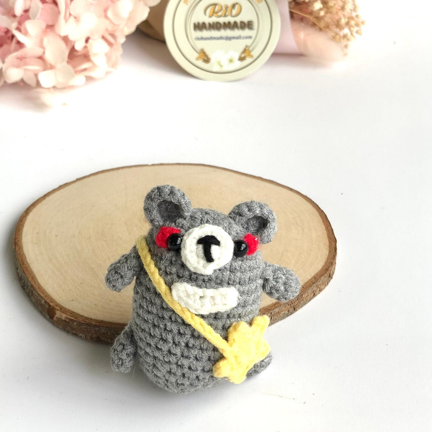 Handmade keychain, car rearview mirror charm crochet amigurumi moon bear, plushie toy, gift, car hanging accessory