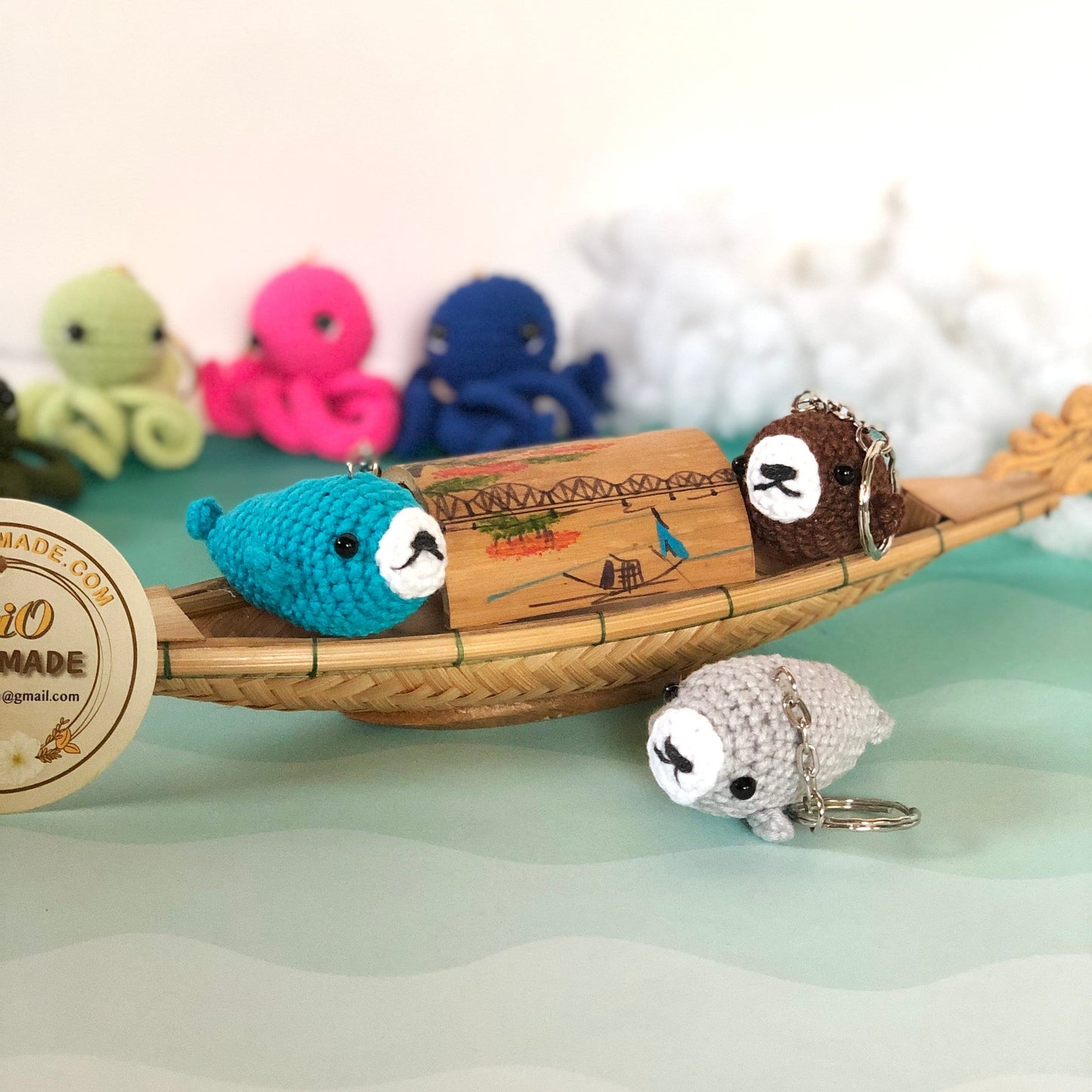 Handmade tiny Seal, crochet Kawaii Seal, amigurumi, plushie toy, gift, car hanging accessory, ornament, keychain