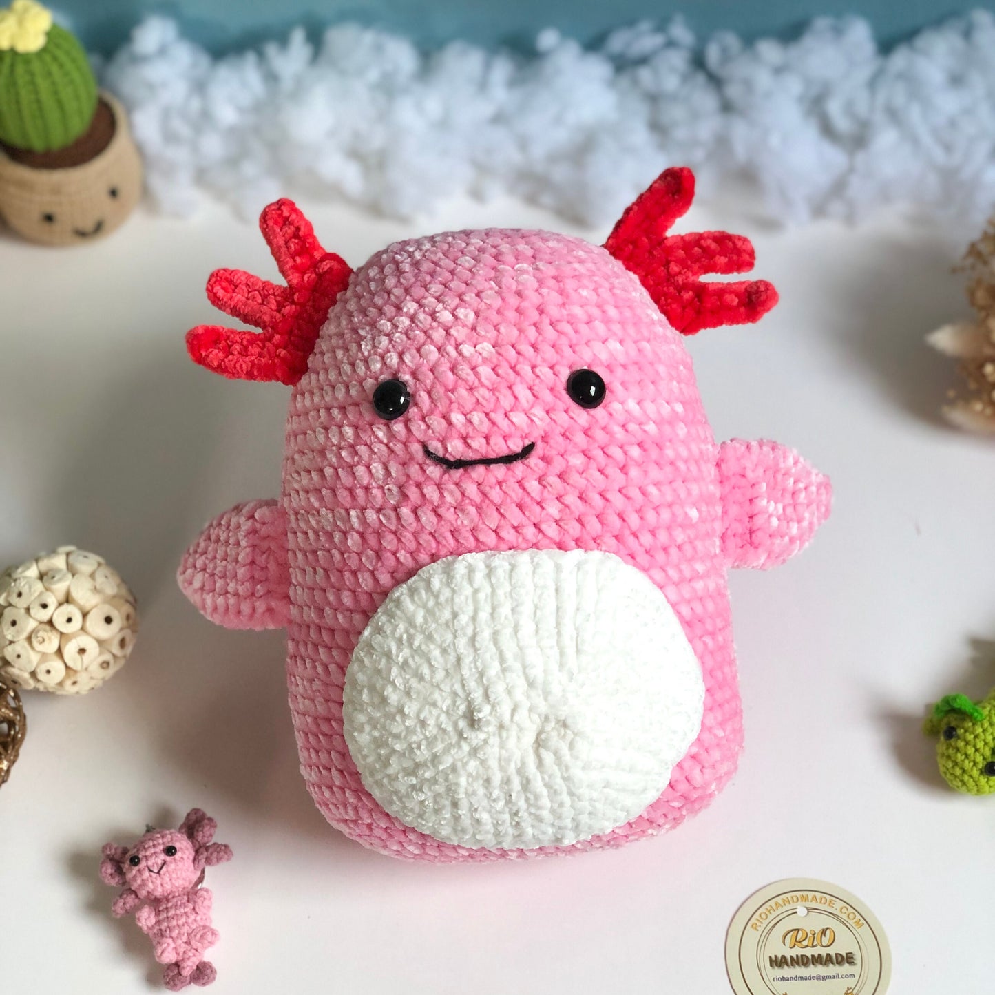 Handmade velvet yarn axolotl crochet,  Handmade Squishmallow Inspired axolotl, amigurumi, cute, soft toy for baby, toddler, kid, adult hobby