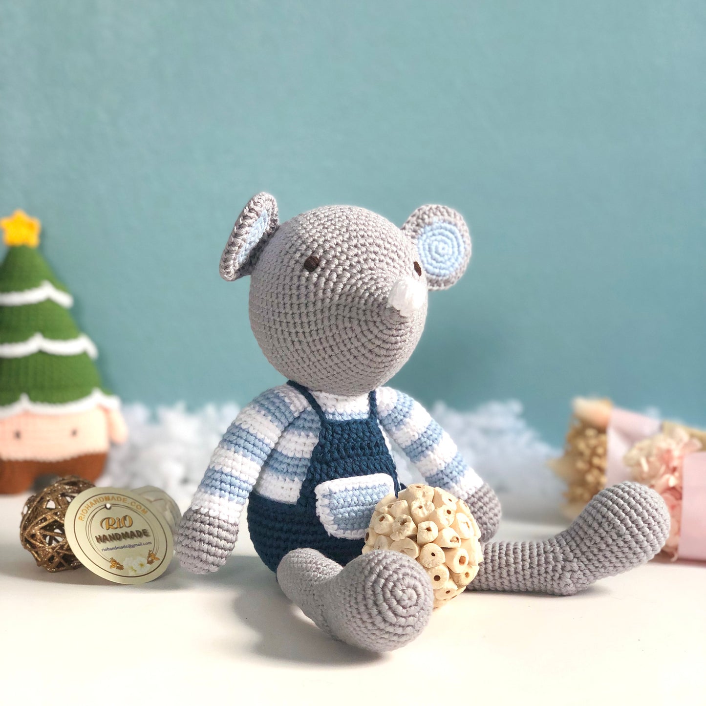 Handmade Yarn Cotton Remy boy mouse Doll Crochet Amigurumi Toy, cute, soft toy for baby, toddler, kid, adult hobby