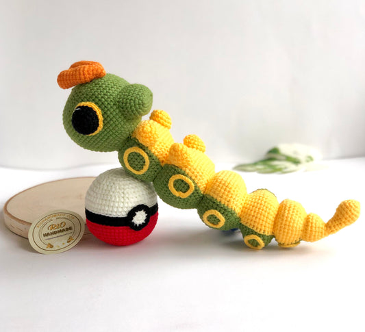 Handmade Caterpie inspired, Crochet Caterpie, Inspired by Pokemon, Amigurumi Toy, cute, toddler, kid, adult hobby