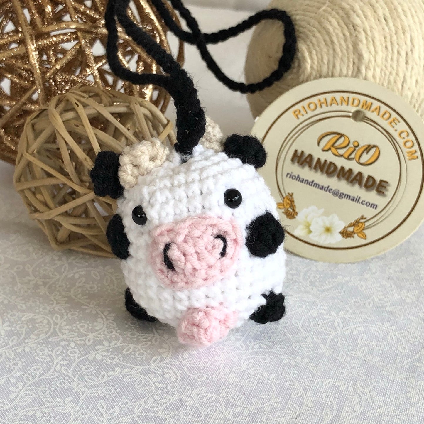 Handmade keychain cow, car rear view mirror hanging, cow keychain, plushie toy, cute gift