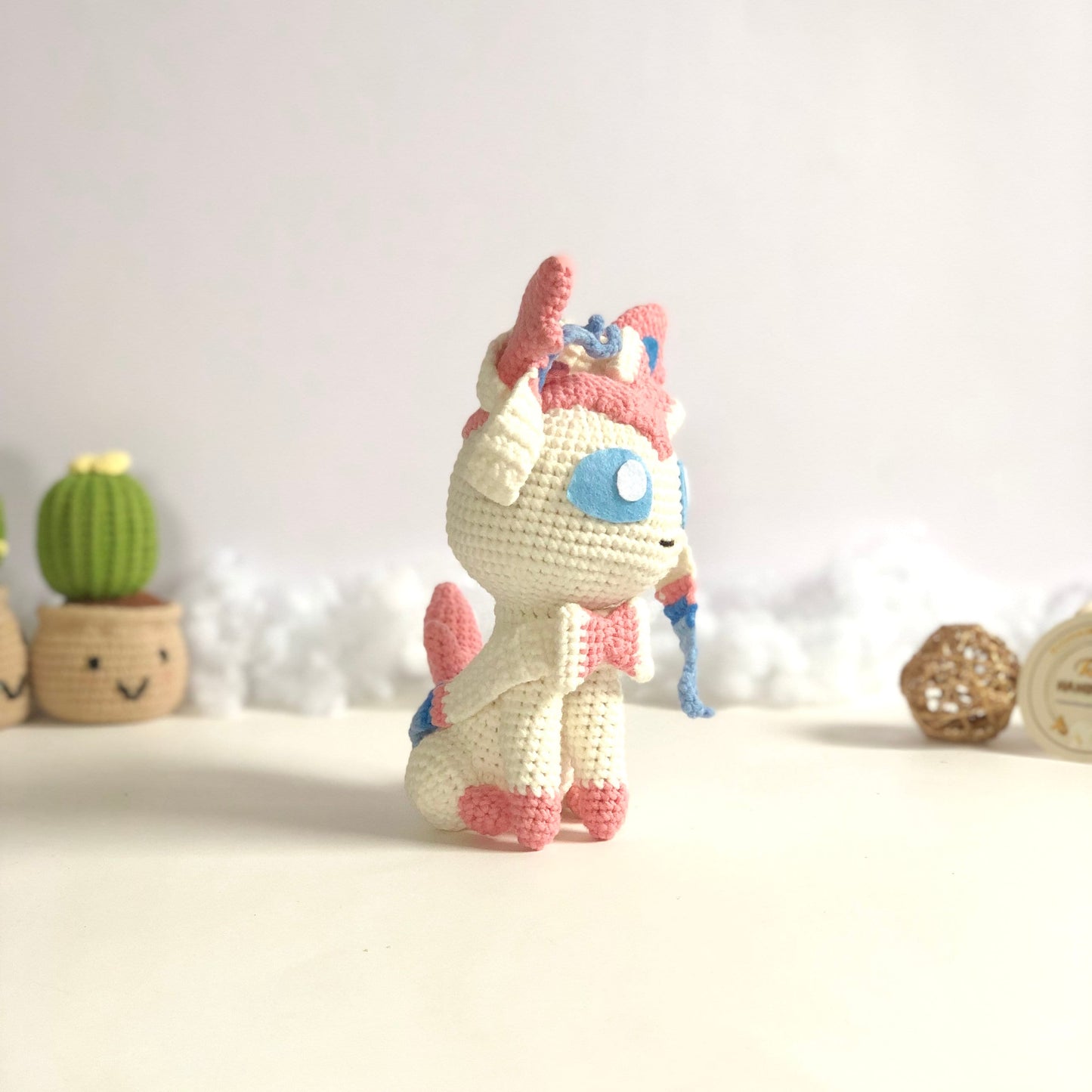 Handmade Cotton Yarn Sylveon Inspired, Crochet Sylveon, Inspired by Pokemon, Amigurumi Toy, cute, toddler, kid, adult hobby