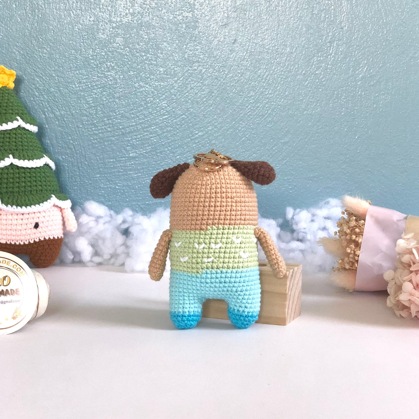 Handmade Dog Crochet, Gift For Kid, Gift For Baby, Pom Bag Charm, Car Rear View Hanging Mirrior, Amigurumi, Cute Gift.