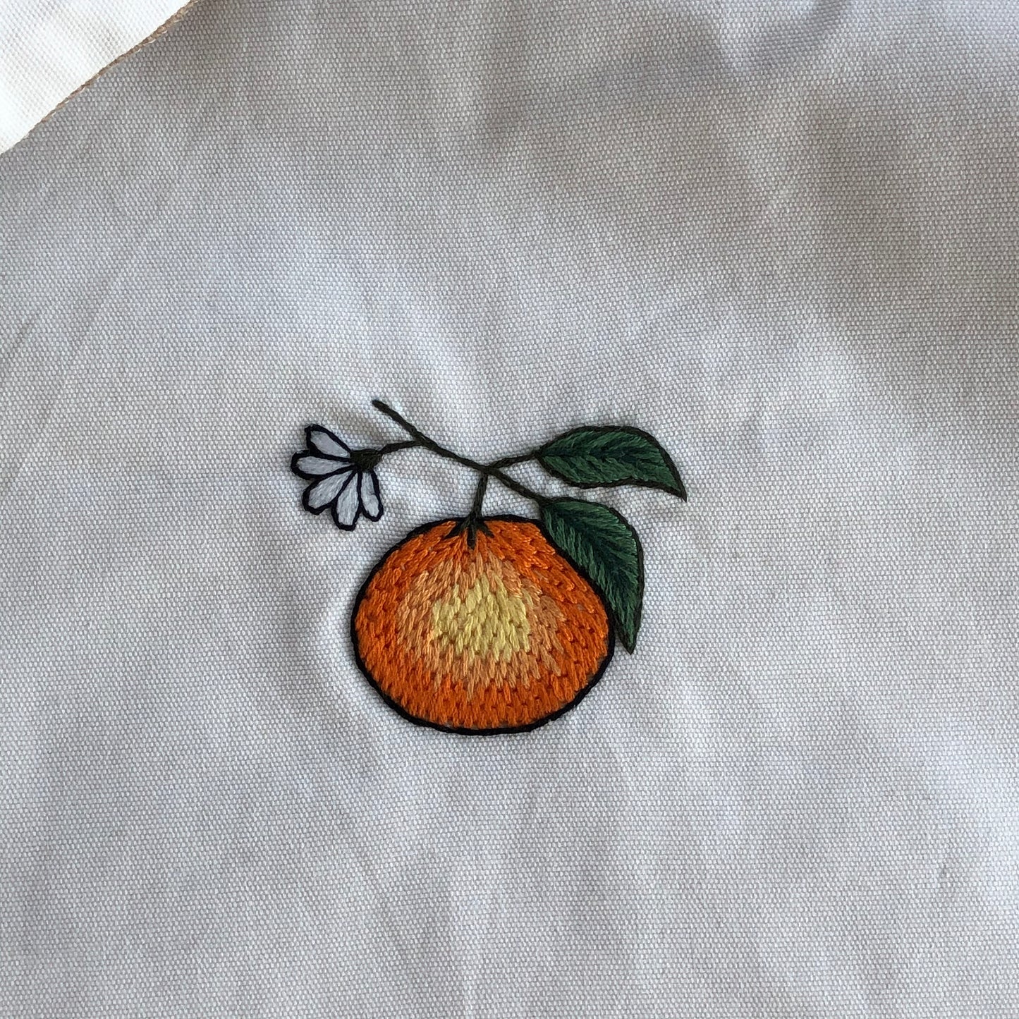 Handmade Linen Embroidery Orange  Tote Bag
