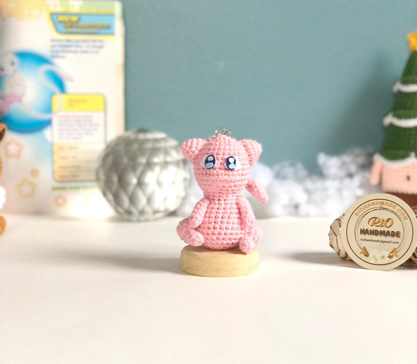 Handmade Mew Crochet Keychain, Crochet inspired Pokemon, Car Charm, Mew Car Accessory, Gift for Kids, Gift for Adult