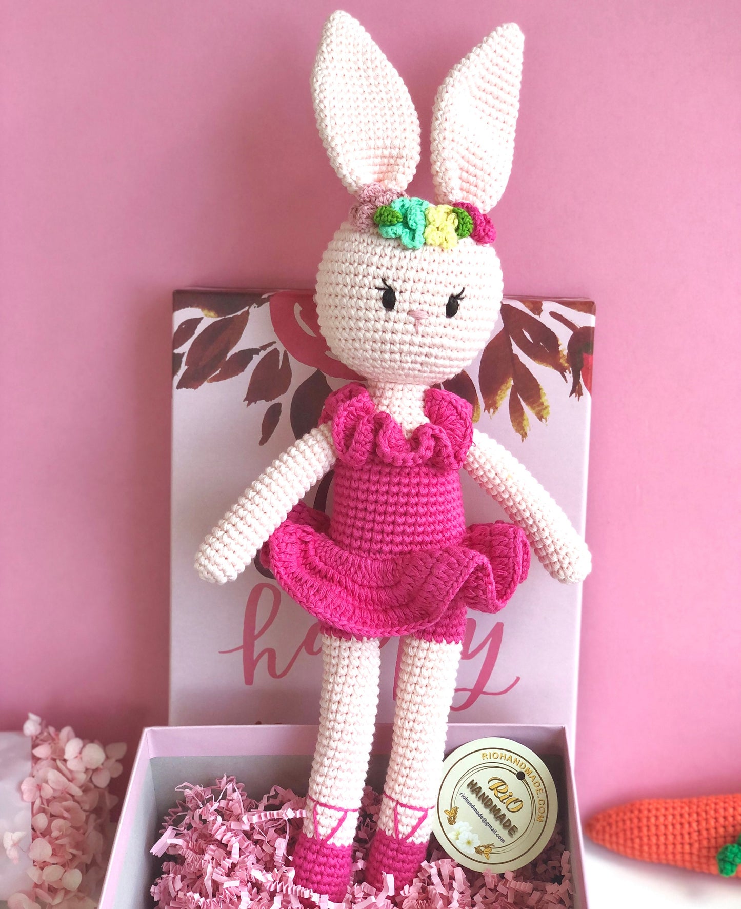 Handmade yarn ballerina bunny crochet, amigurumi bunny, cute, toy for baby, toddler, kid, adult hobby