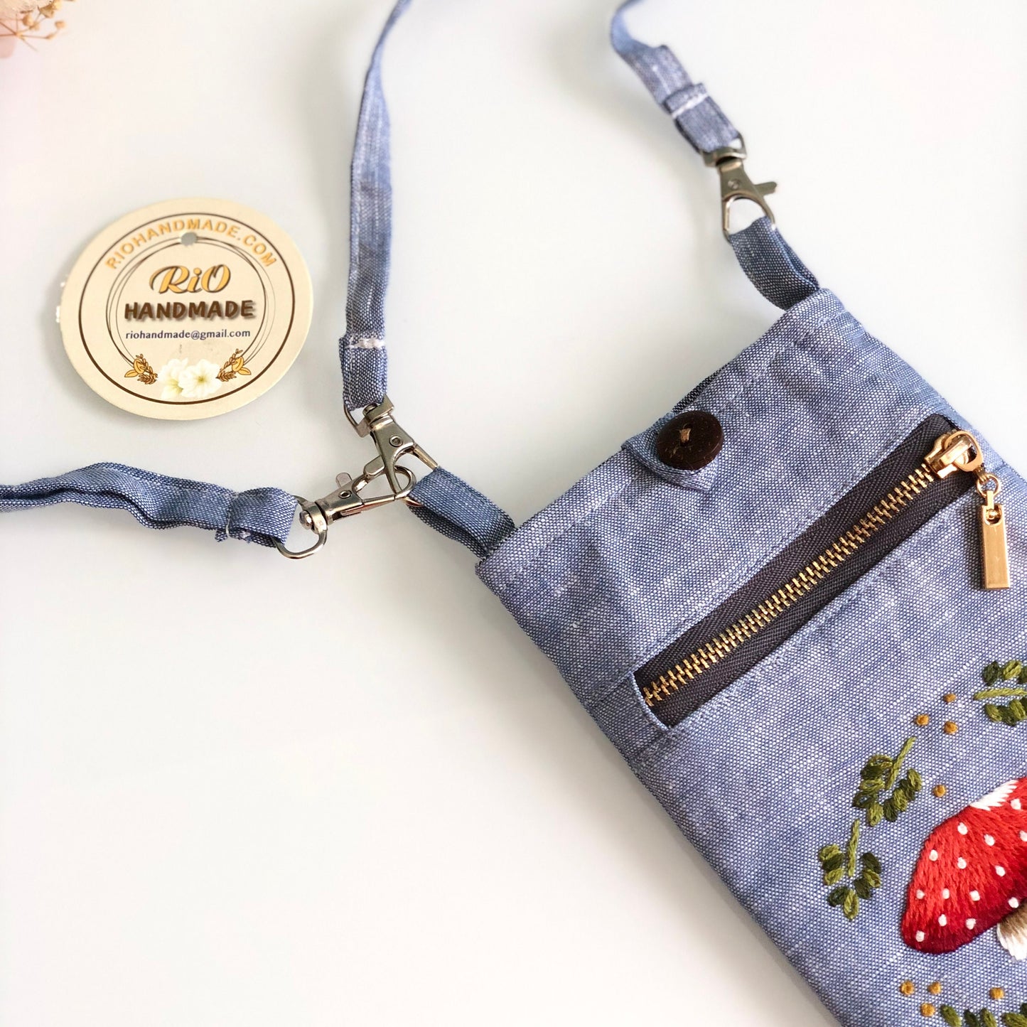 Hand Embroidered Linen Crossbody Phone Pouch, Linen Iphone Pouch, Cell phone crossbody purse
