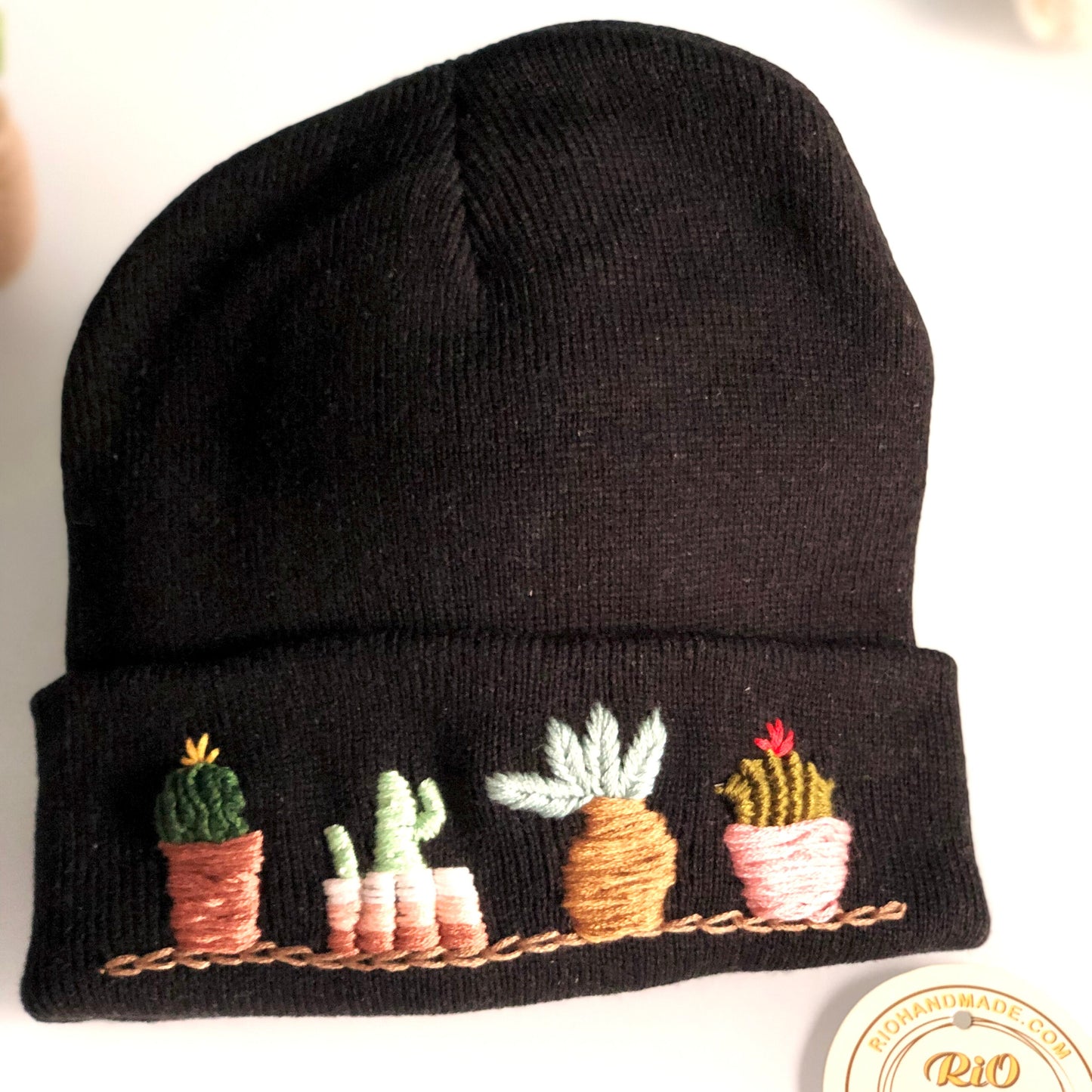 Hand embroidered Beanie, Winter Hat, Plant Hat, Handmade Hat, Cactus Embroidery