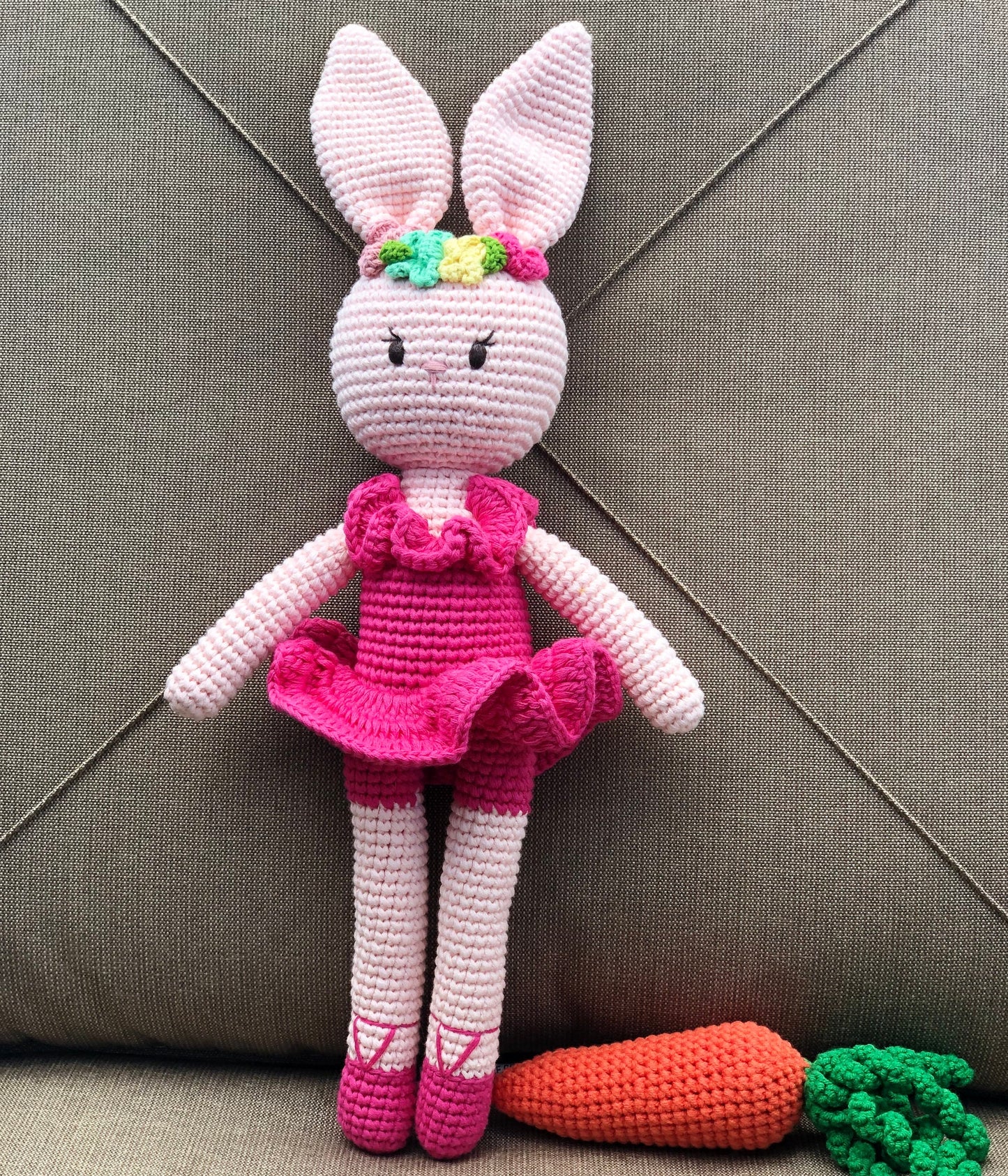 Handmade yarn ballerina bunny crochet, amigurumi bunny, cute, toy for baby, toddler, kid, adult hobby