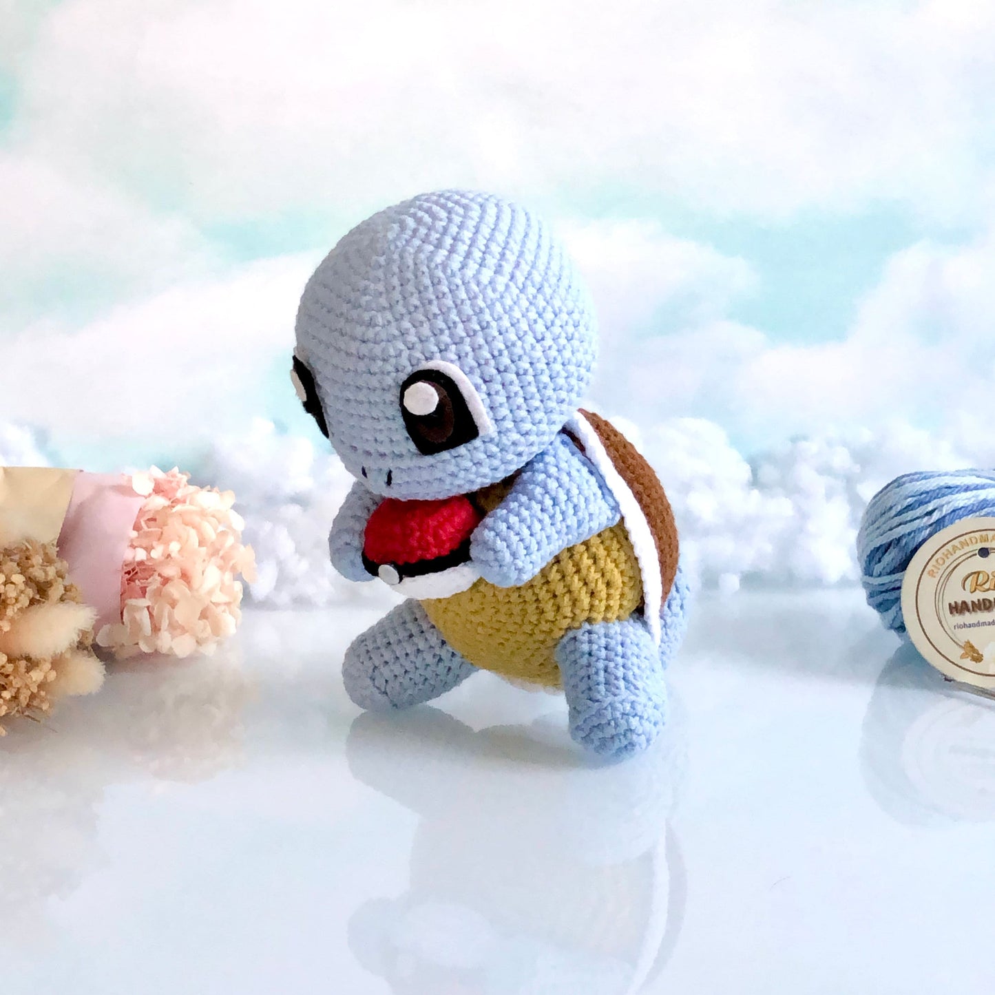 Handmade Squirtle with ball inspired, Crochet Squirtle,  Amigurumi Toy, cute, toddler, kid, adult hobby