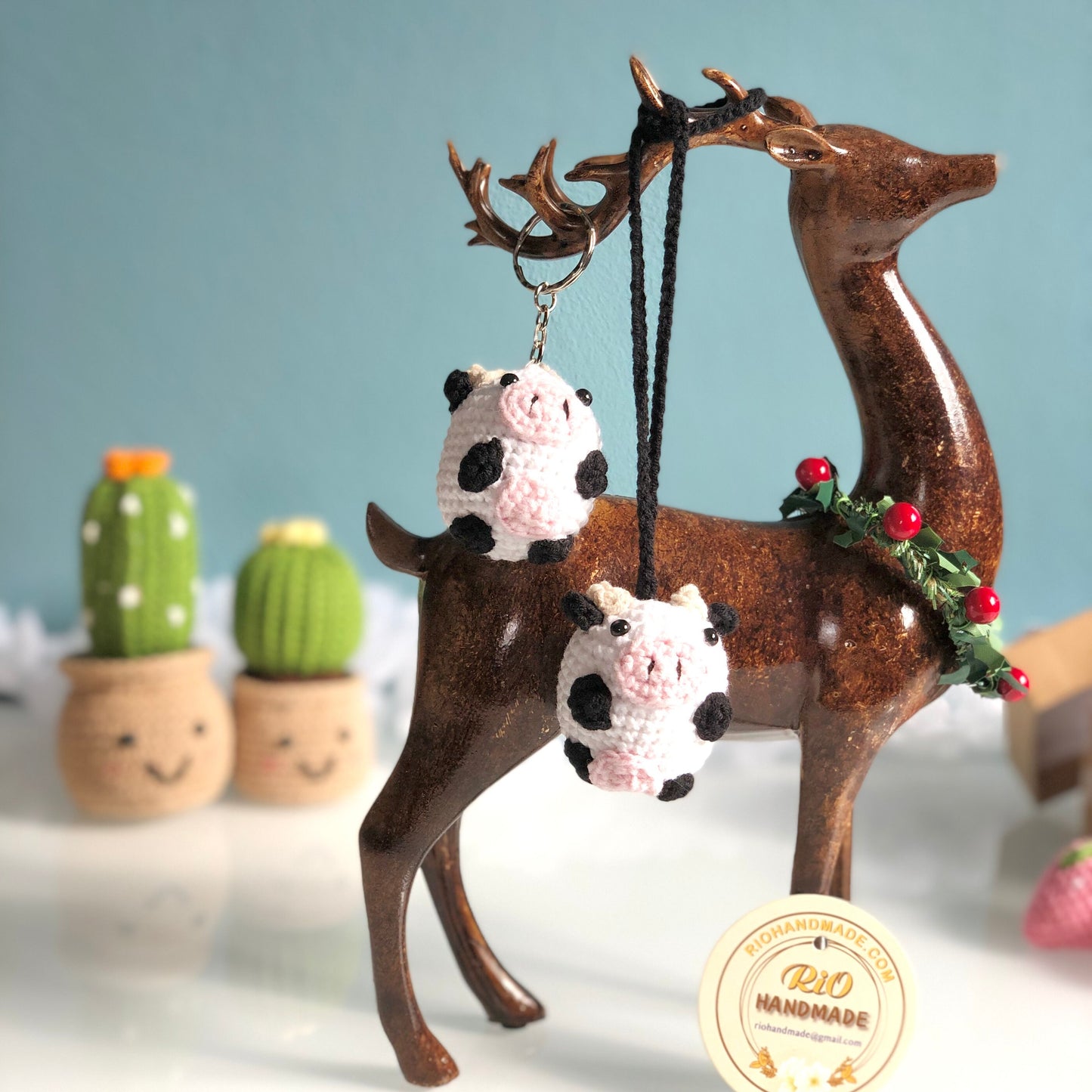 Handmade keychain cow, car rear view mirror hanging, cow keychain, plushie toy, cute gift