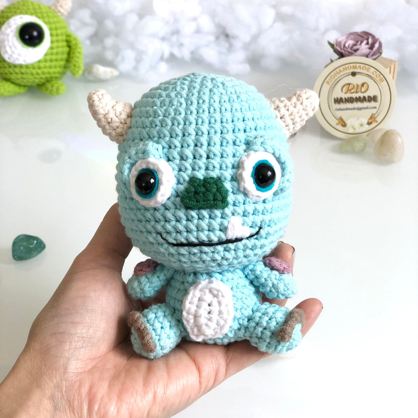 Handmade monster crochet, amigurumi Mike Wazowski, Sully, Crochet toys inspired by Monster Inc. plushie toy, cute gift