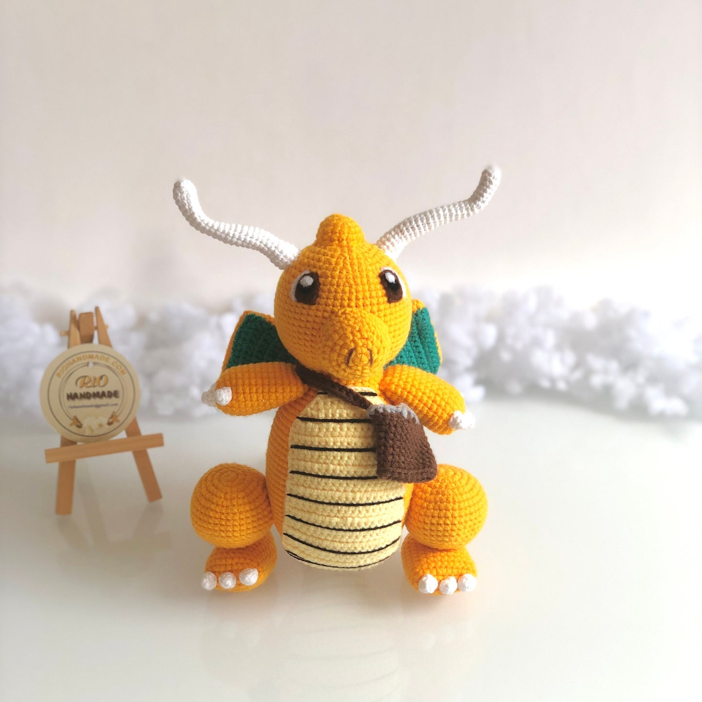 Handmade Yarn Cotton Dragonite inspired, Crochet Dragonite, Inspired by Pokemon, toddler, kid, adult hobby