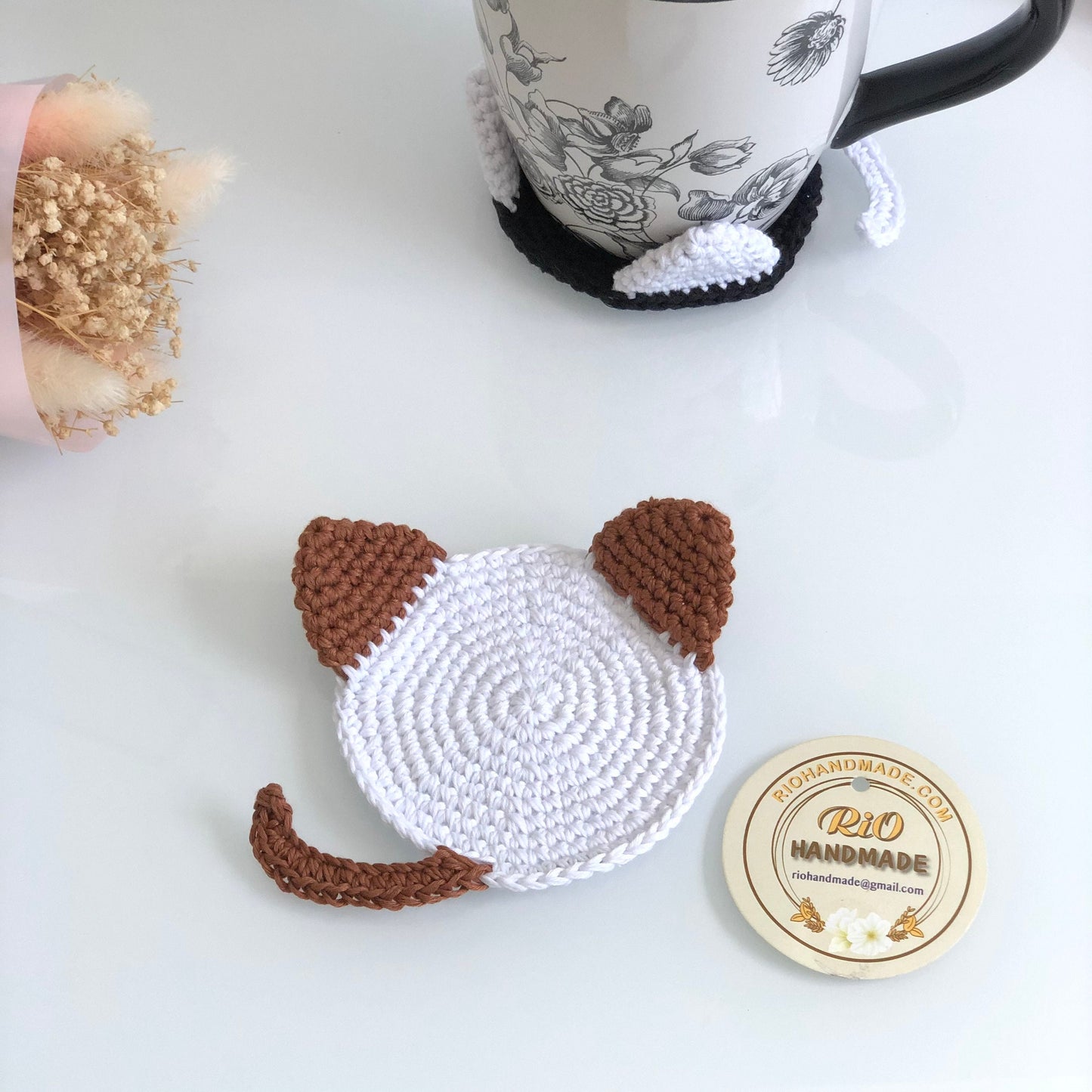 Handmade Cat Coaster Crochet, Amigurumi Coaster, Cat Coaster, Mug Rug, Kitten Mug Rug,  Housewarming Gift, Home Decor